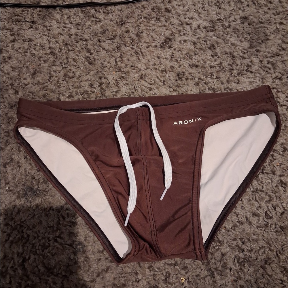 Aronik Men's Brown Swim Trunks Brief with Drawstring